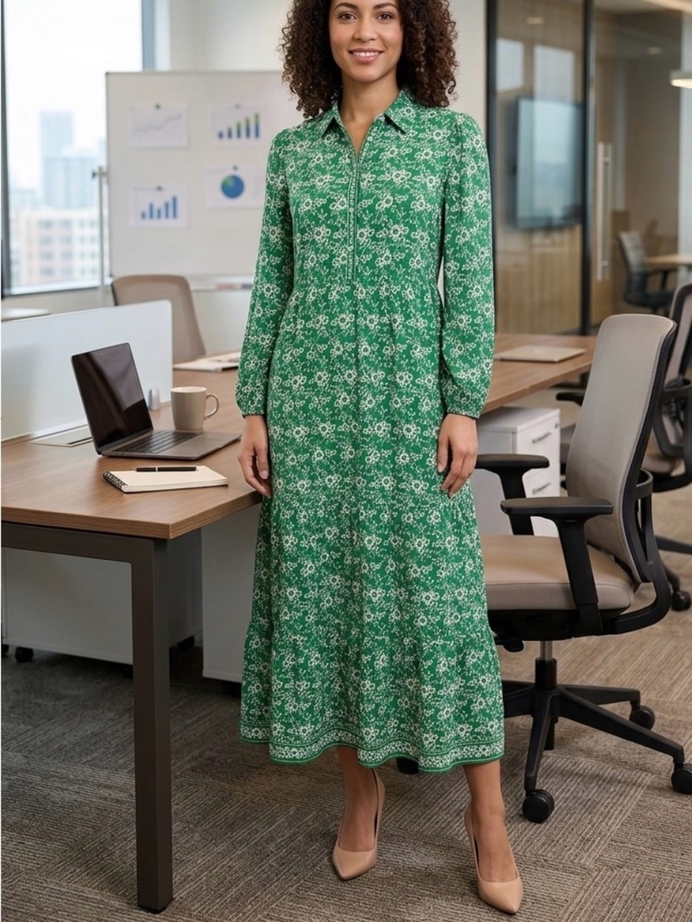 New MAX STUDIO Green Floral Tiered Maxi Dress Size Small